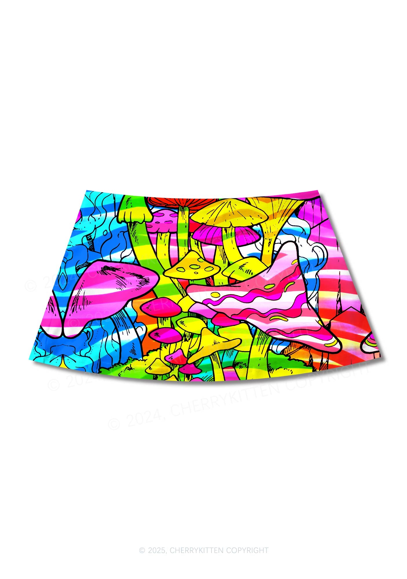 Trippy Colorful Mushrooms Y2K Print Mini Skirt Cherrykitten