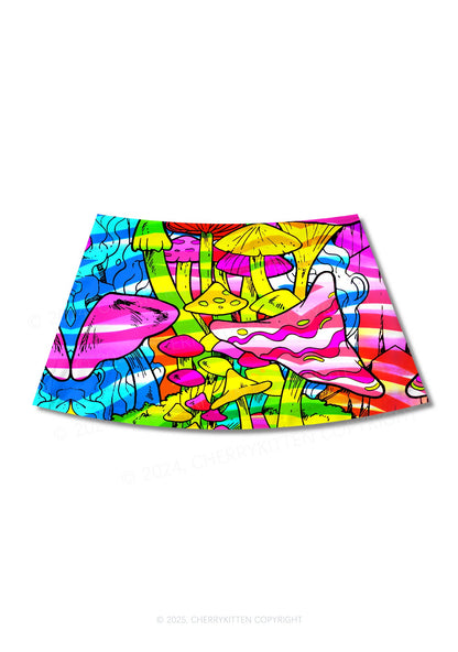 Trippy Colorful Mushrooms Y2K Print Mini Skirt Cherrykitten