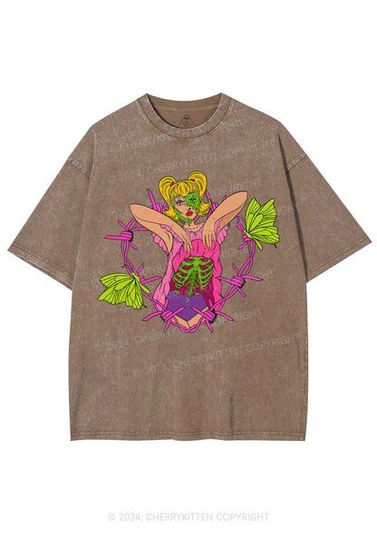 Halloween Green Skeleton Y2K Washed Tee Cherrykitten