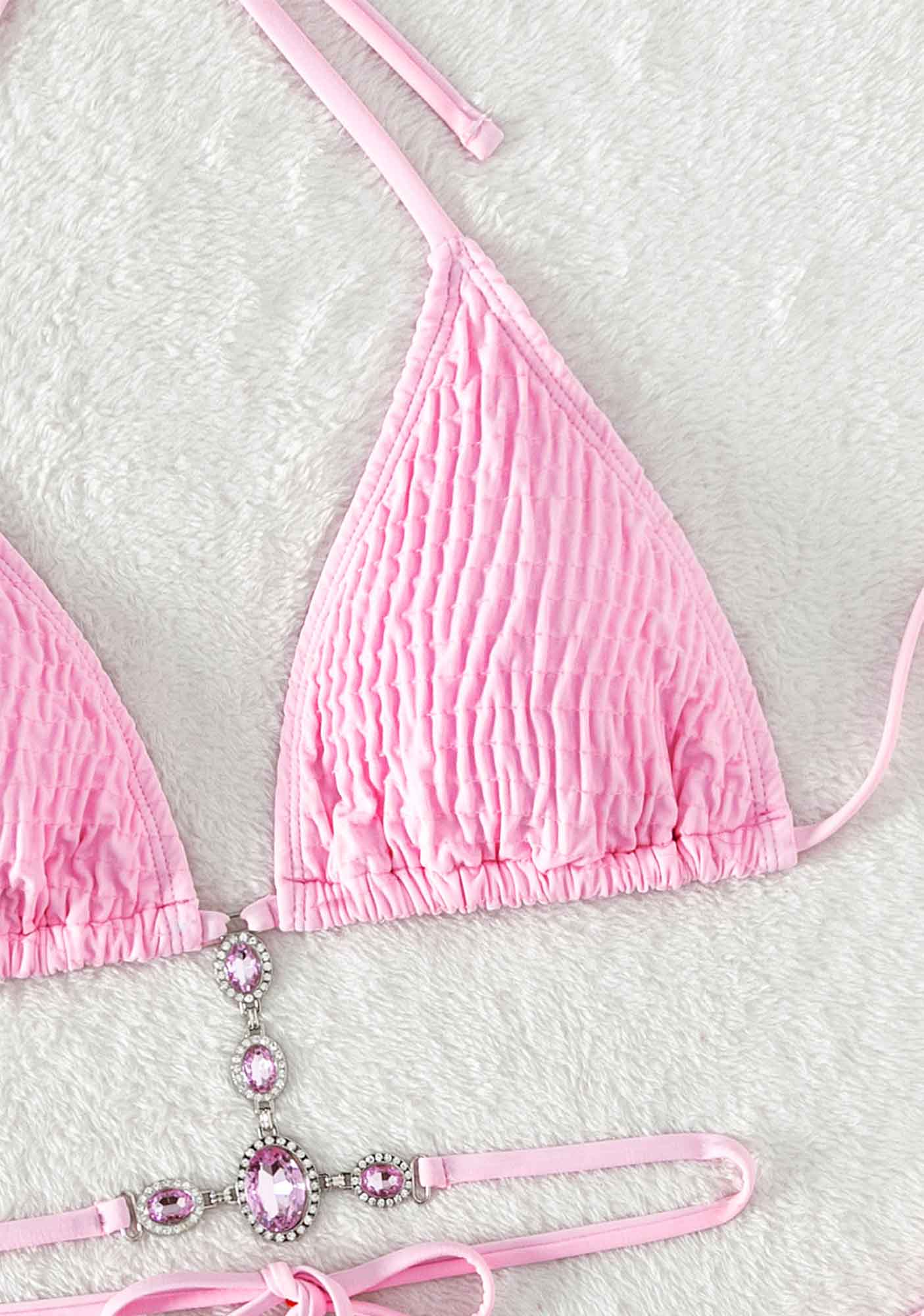 Pink Crystal Diamond Bikini Set