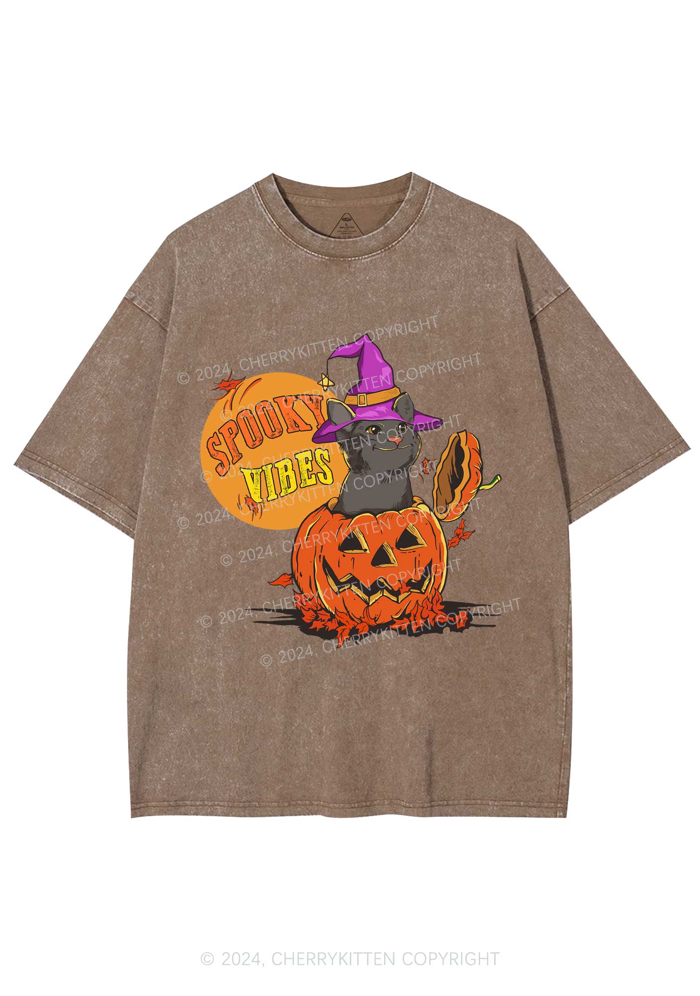 Halloween Spooky Vibes Cat Y2K Washed Tee Cherrykitten