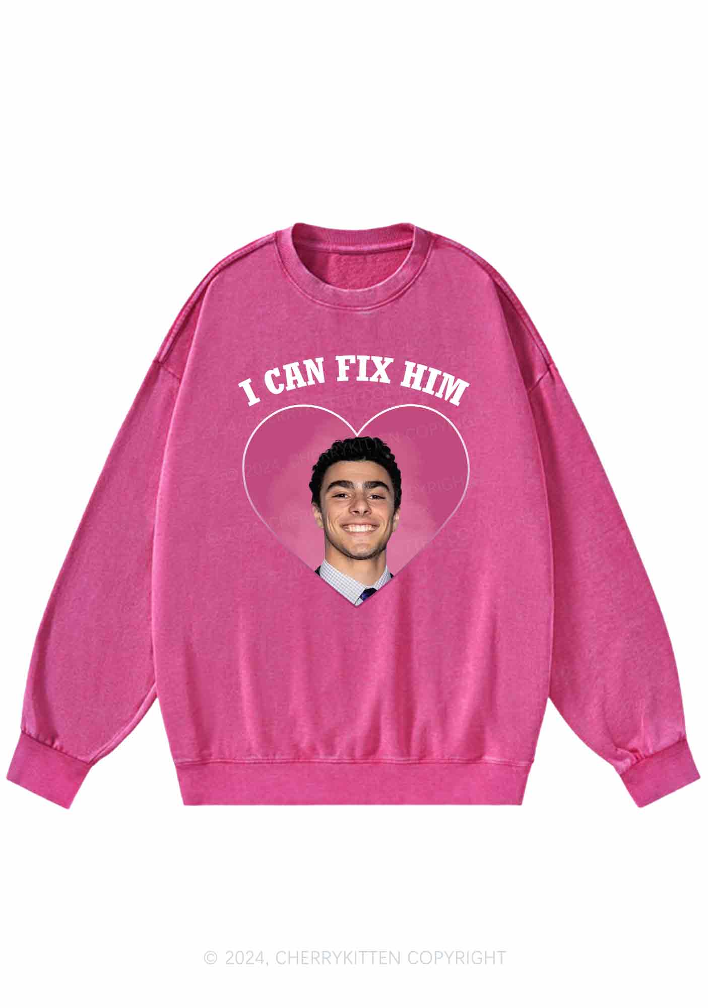 Fix Him Luigi Heart Y2K Washed Sweatshirts Cherrykitten