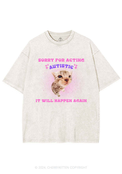 Sorry For Acting Autistic Cat Y2K Washed Tee Cherrykitten