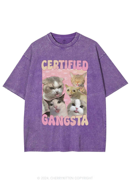 Certified Gangsta Cats Y2K Washed Tee Cherrykitten