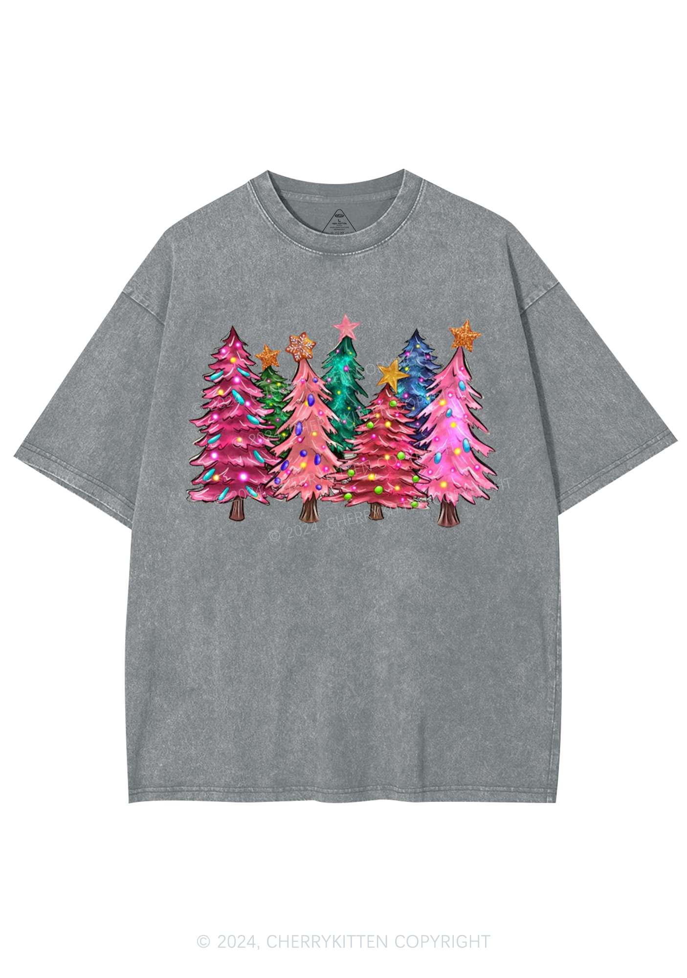 Christmas Pink Tree Y2K Washed Tee Cherrykitten