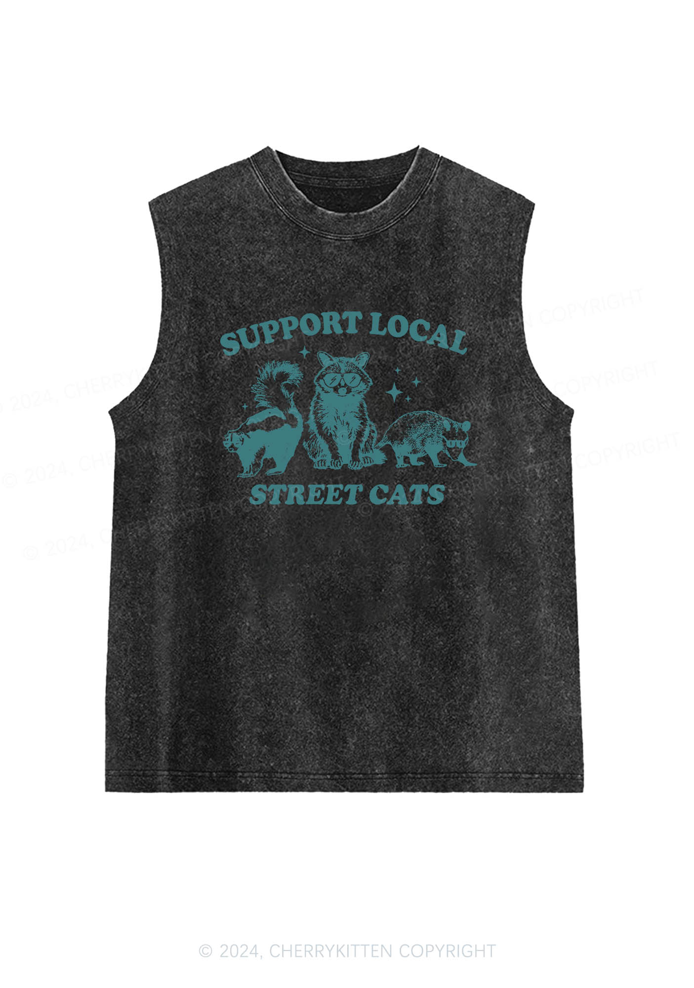 Support Local Street Cats Y2K Washed Tank Cherrykitten