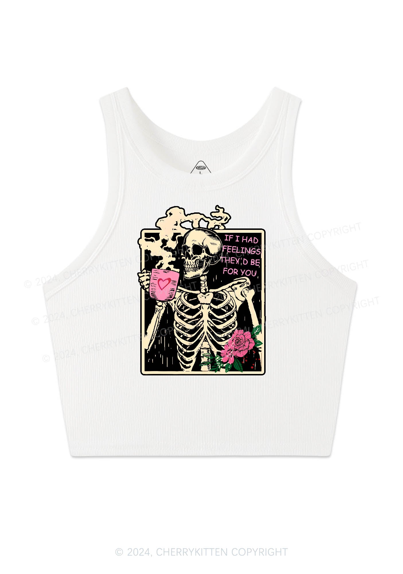 Skeleton Had Feelings Y2K Valentine's Day Crop Tank Top Cherrykitten