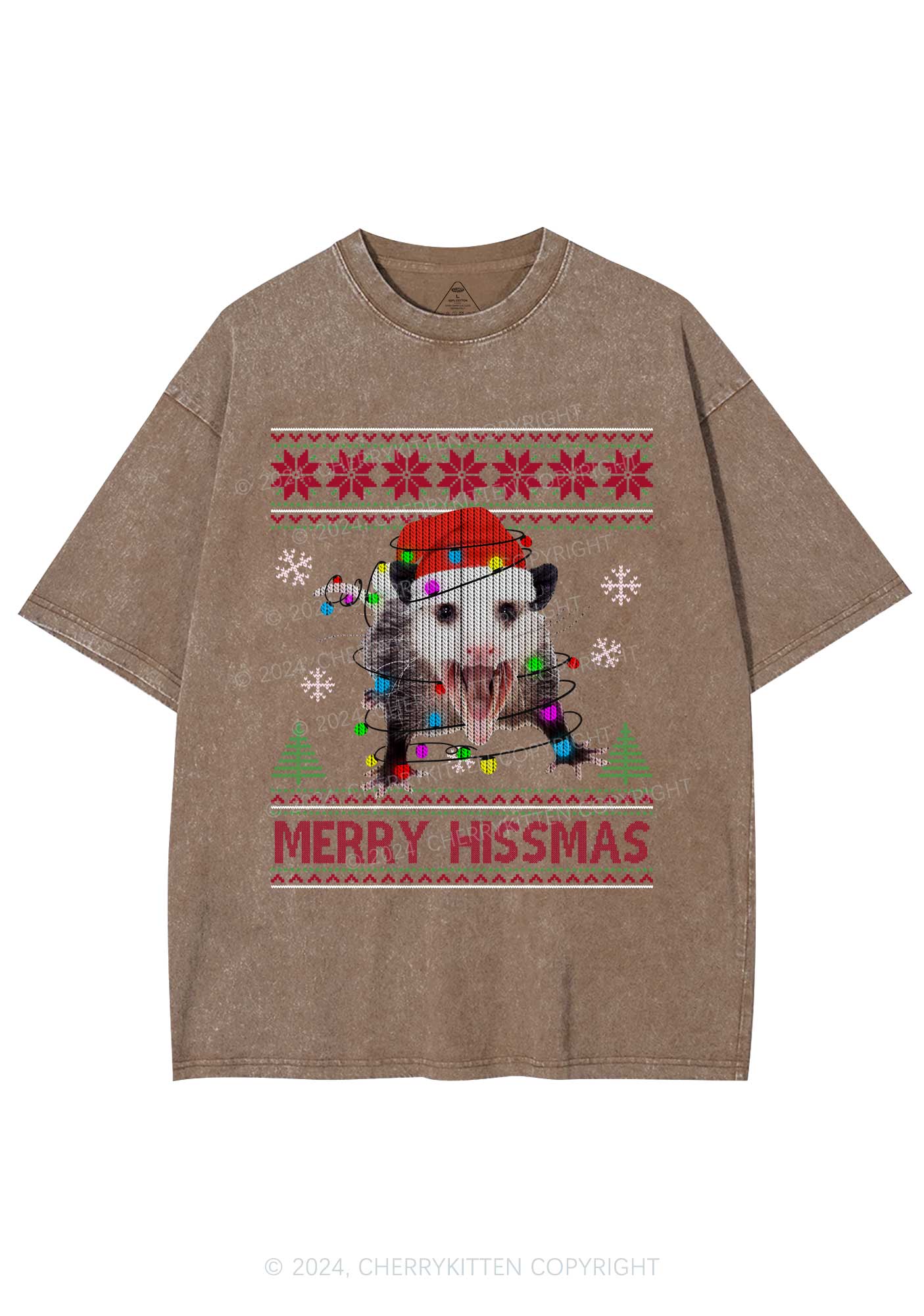 Christmas Merry Hissmas Y2K Washed Tee Cherrykitten