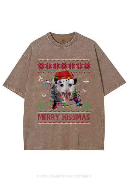 Christmas Merry Hissmas Y2K Washed Tee Cherrykitten