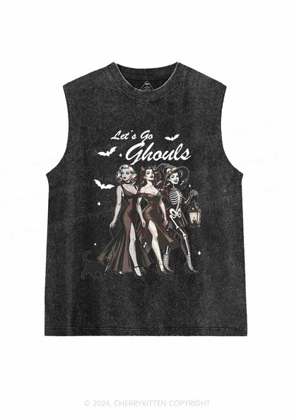 Halloween Girl Lets Go Ghouls Y2K Washed Tank Cherrykitten