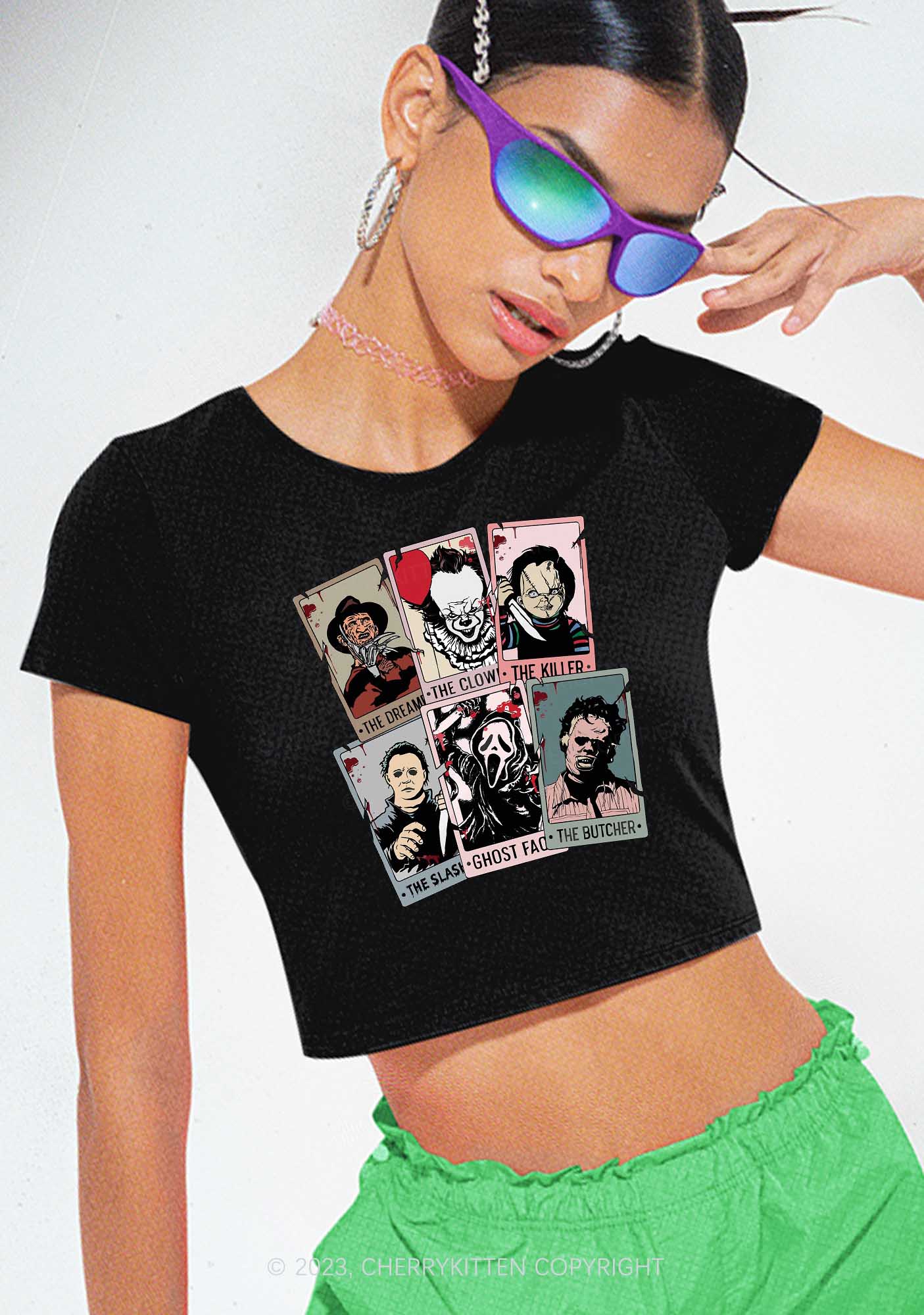 Horror Characters Photos Halloween Y2K Baby Tee Cherrykitten