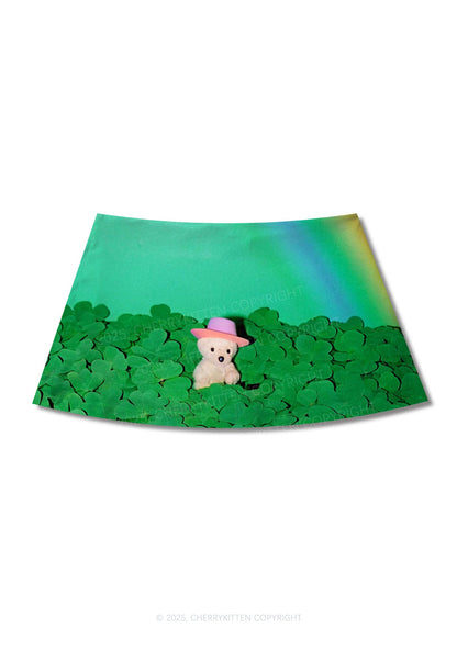 Clover Bear St Patricks Y2K Print Mini Skirt Cherrykitten