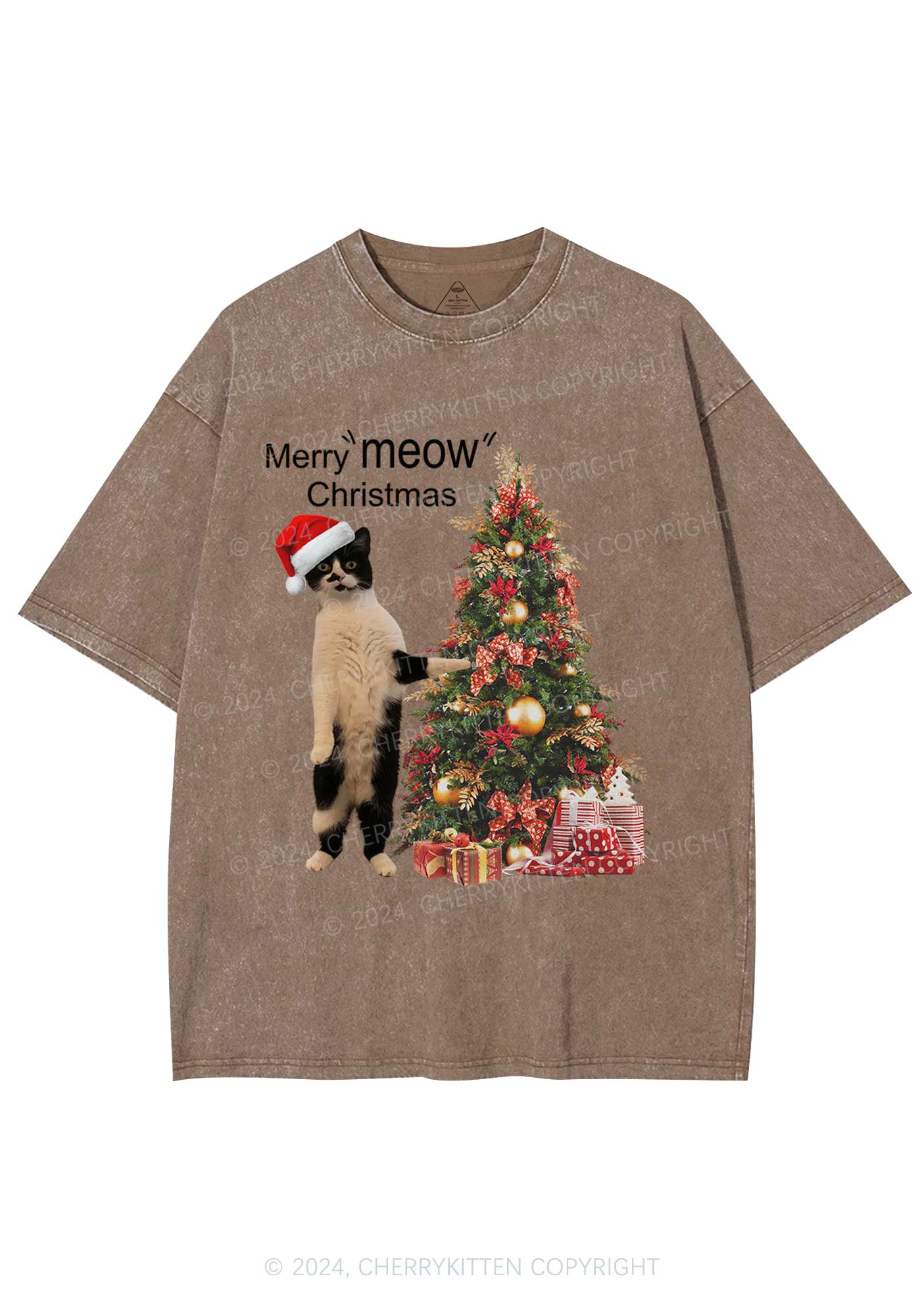 Merry Meow Christmas Y2K Washed Tee Cherrykitten