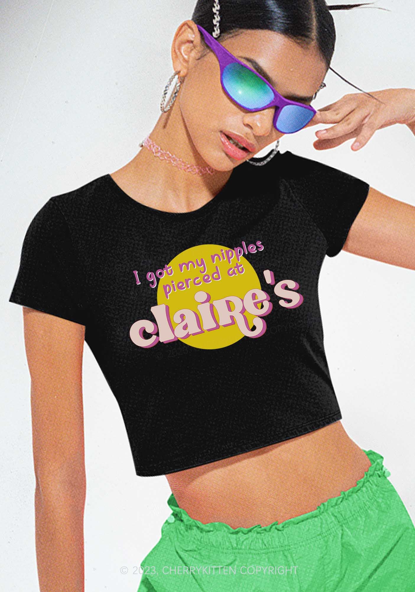 I Got Pierced At Claire's Y2K Baby Tee Cherrykitten