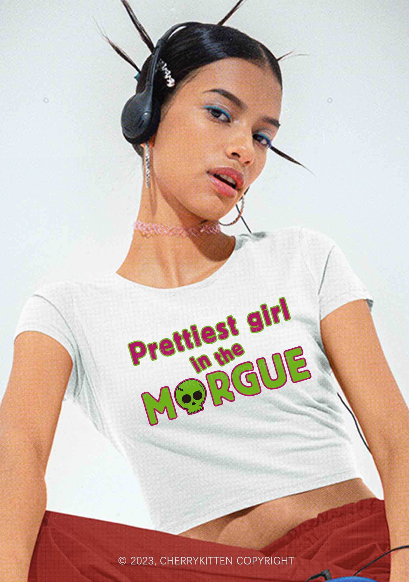 Prettiest Girl In The Morgue Y2K Baby Tee Cherrykitten