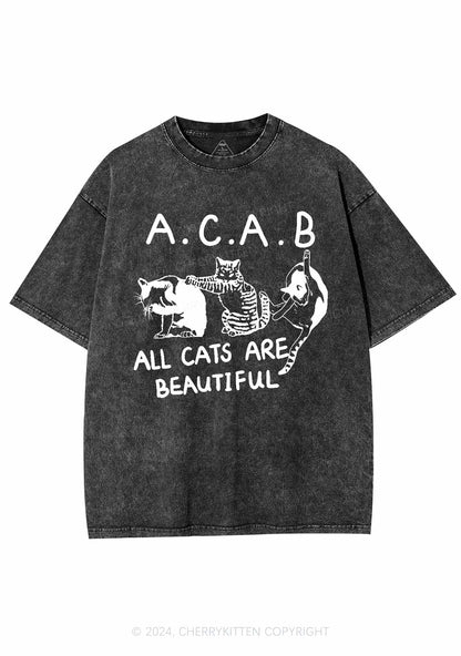 ACAB Cats Y2K Washed Tee Cherrykitten