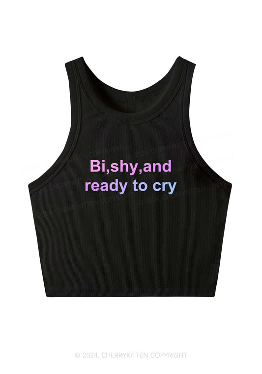 Bi Shy And Ready To Cry Y2K Crop Tank Top Cherrykitten