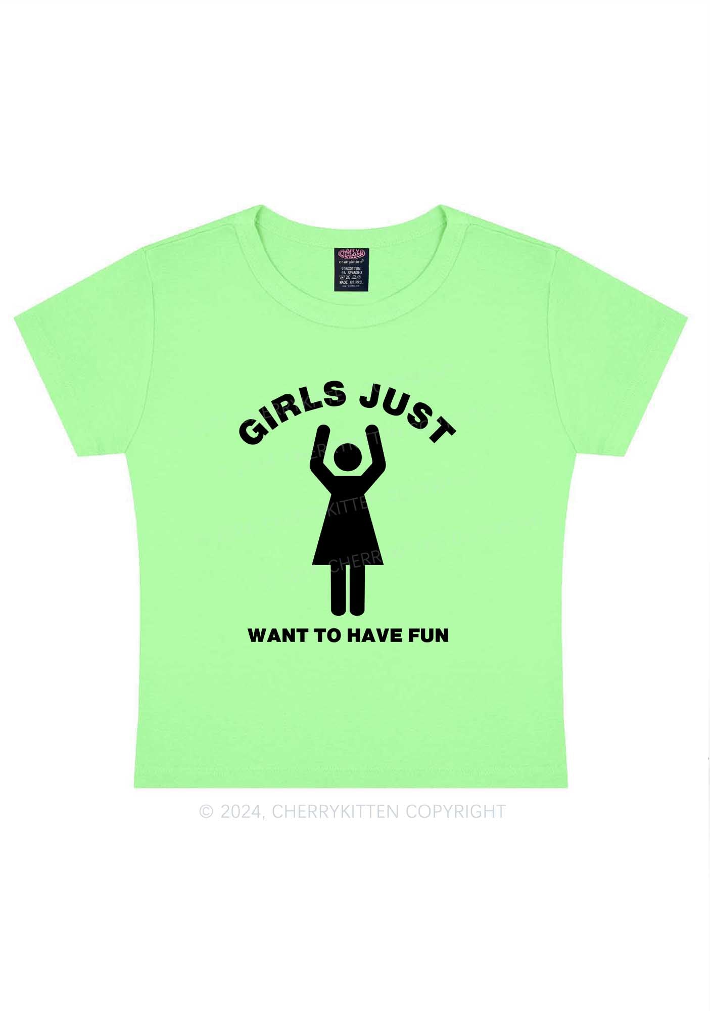 Girls Just Have Fun Y2K Baby Tee Cherrykitten