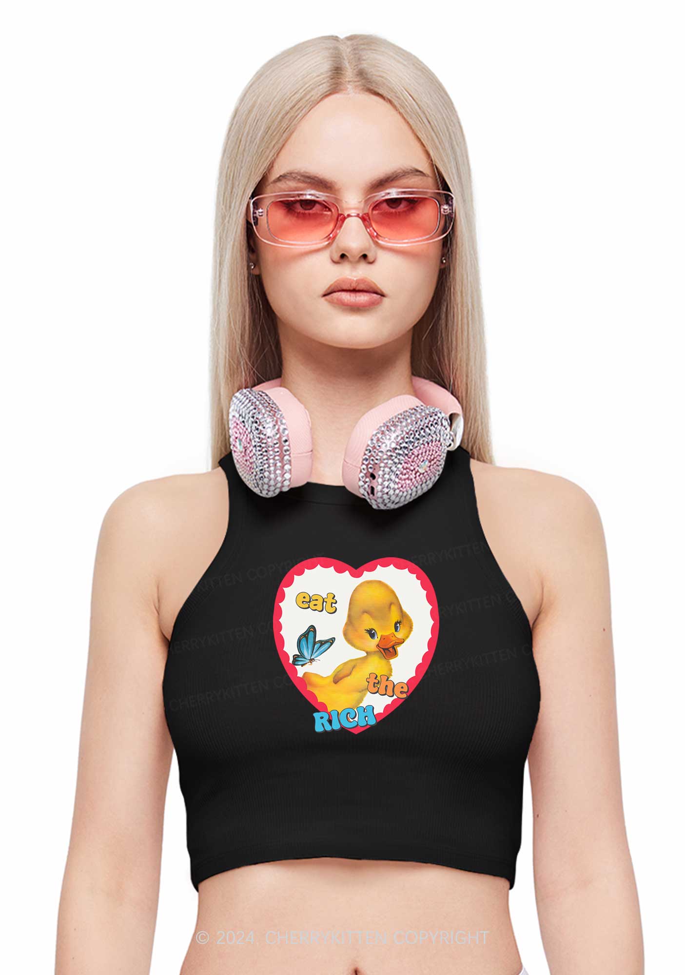 Eat The Rich Duck Y2K Crop Tank Top Cherrykitten