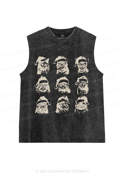 Christmas Hat Cats Y2K Washed Tank Cherrykitten