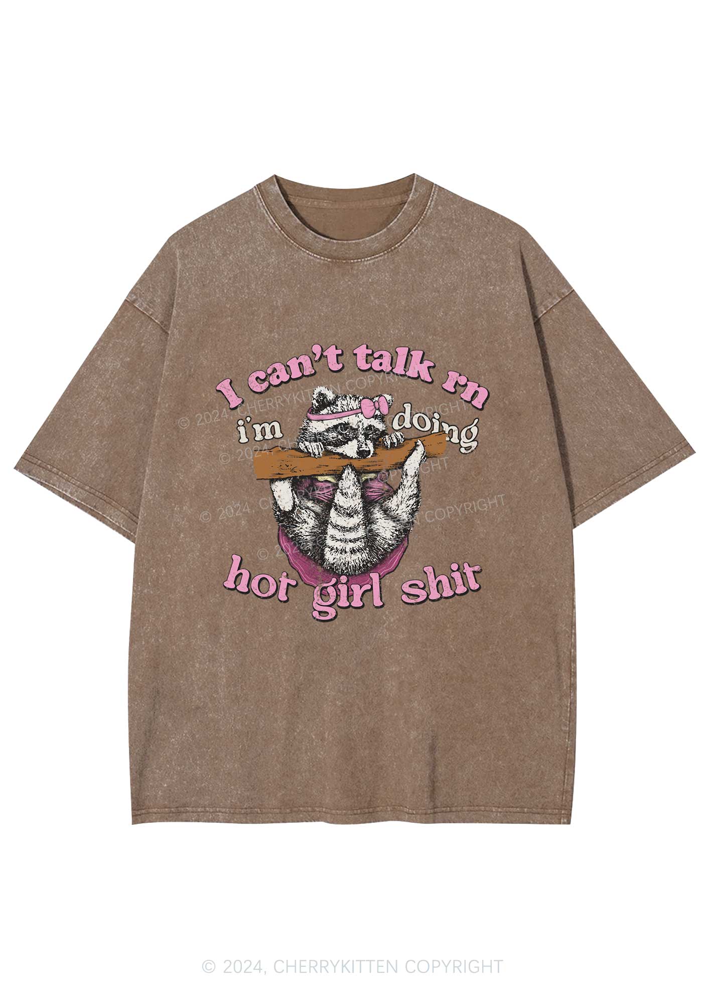 Raccoon Can't Talk Rn Y2K Washed Tee Cherrykitten