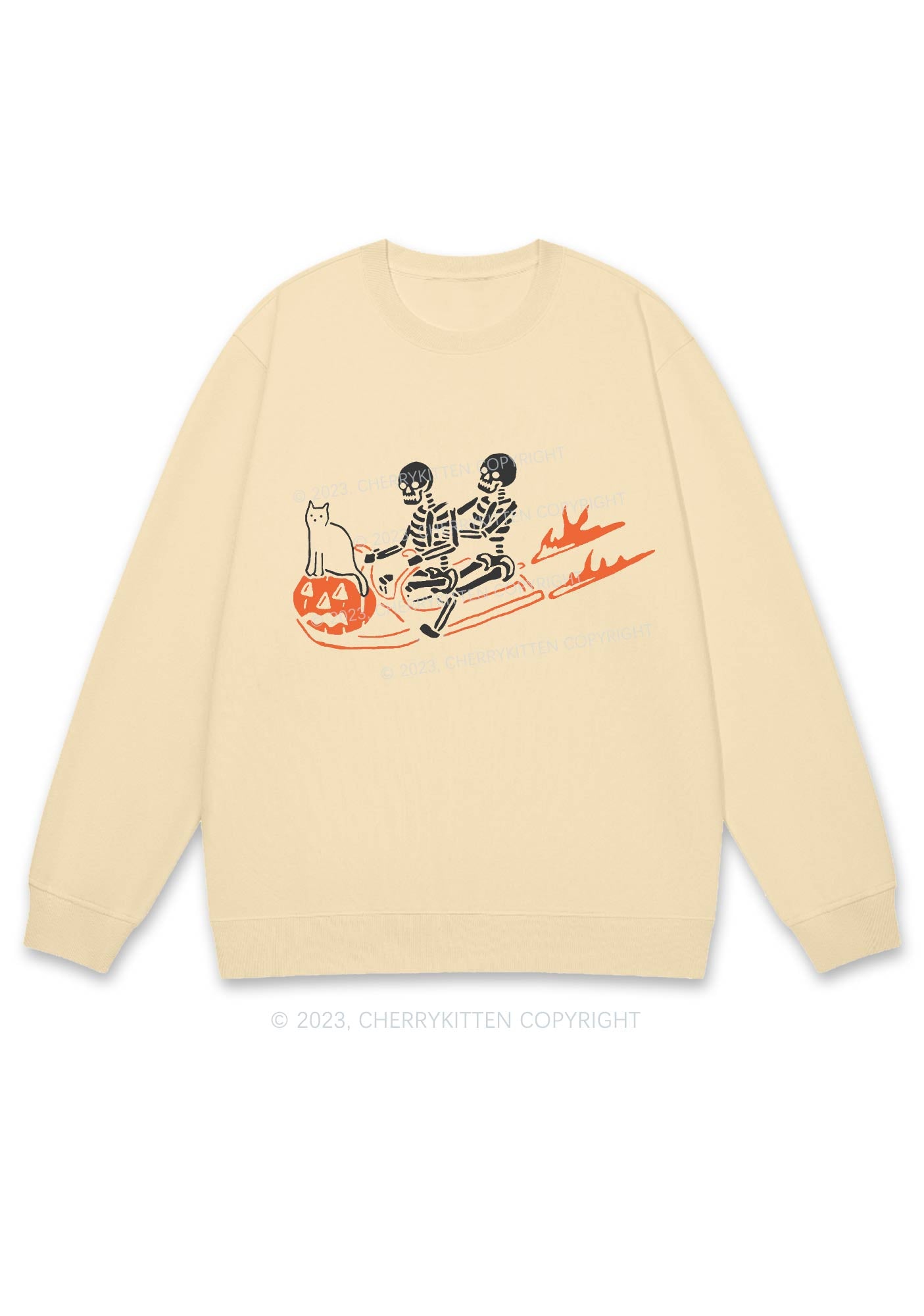 Skeleton Cat Pumpkin Sleigh Halloween Y2K Sweatshirt Cherrykitten