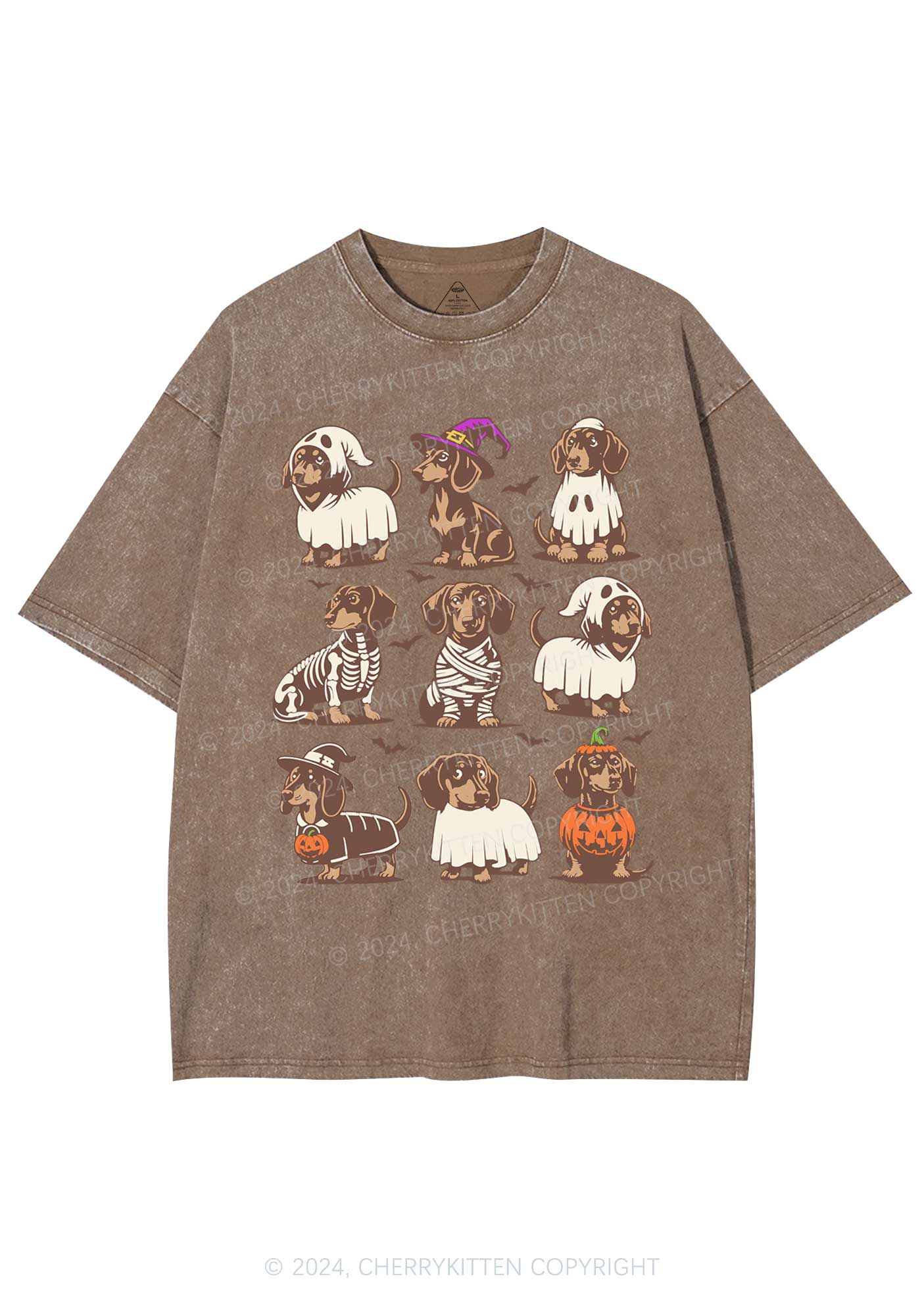 Halloween Dachshund Y2K Washed Tee Cherrykitten