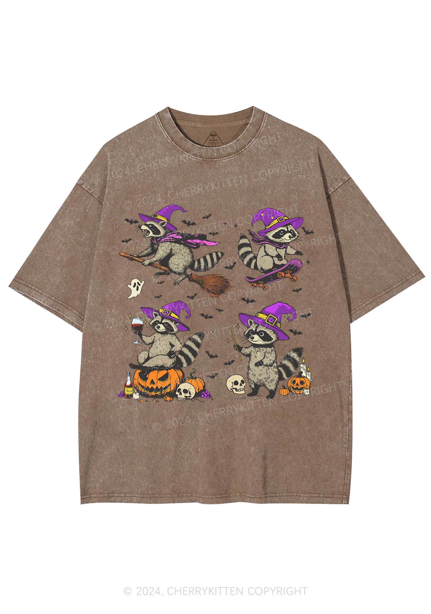 Halloween Raccoon Witch Y2K Washed Tee Cherrykitten