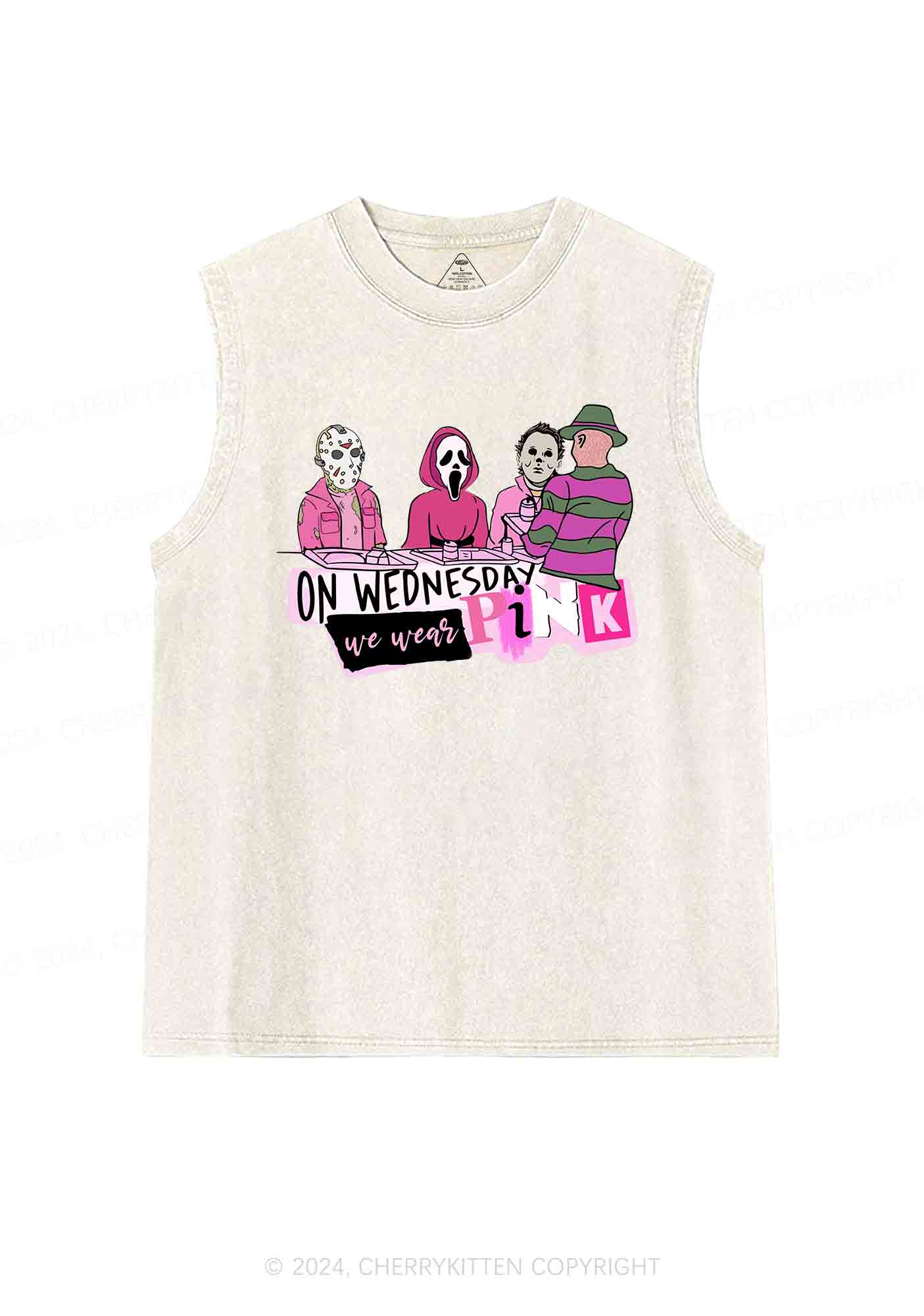 Halloween On Wednesday We Wear Pink Y2K Washed Tank Cherrykitten