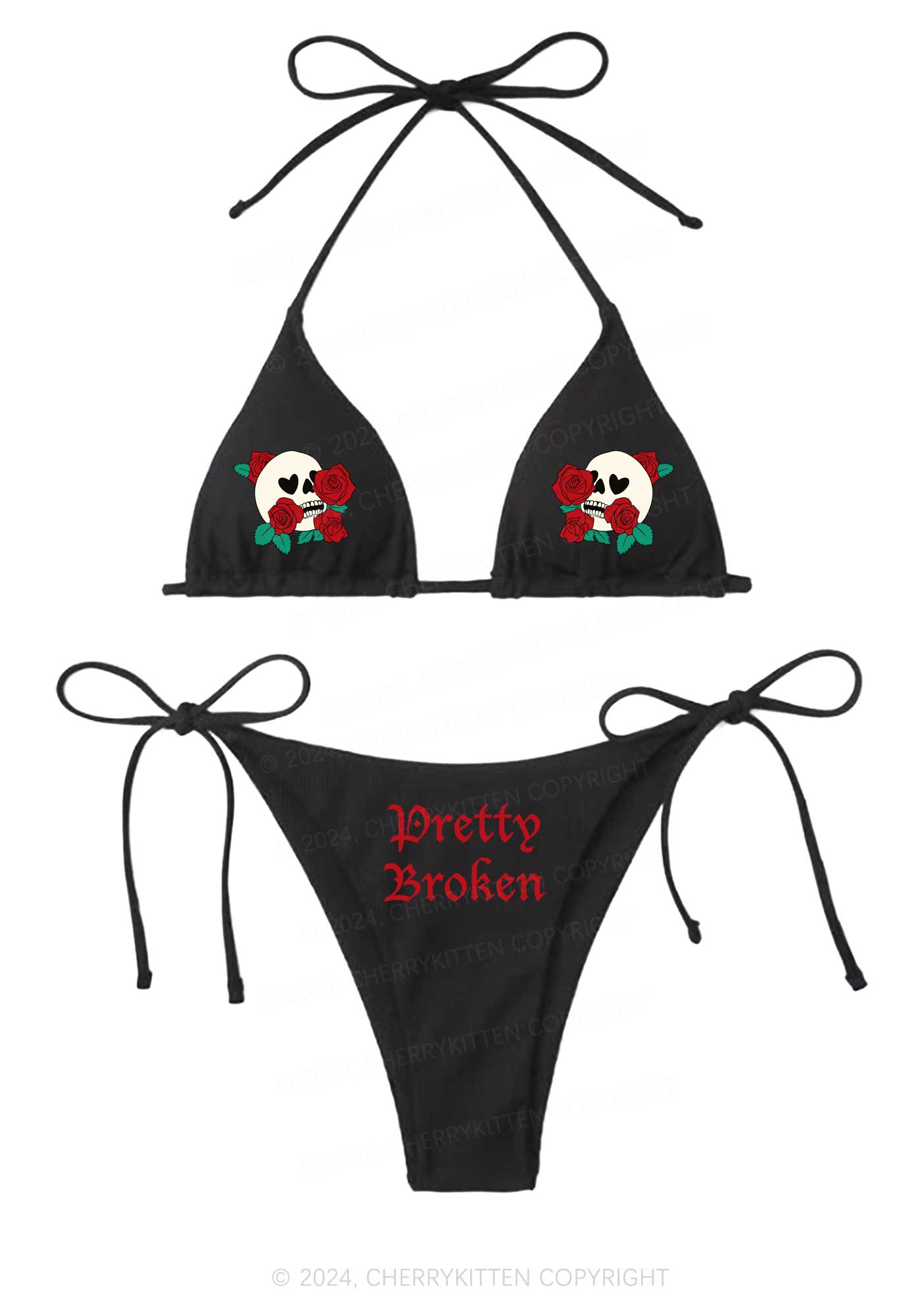 Pretty Broken Y2K Halter Triangle Bikini Set Cherrykitten