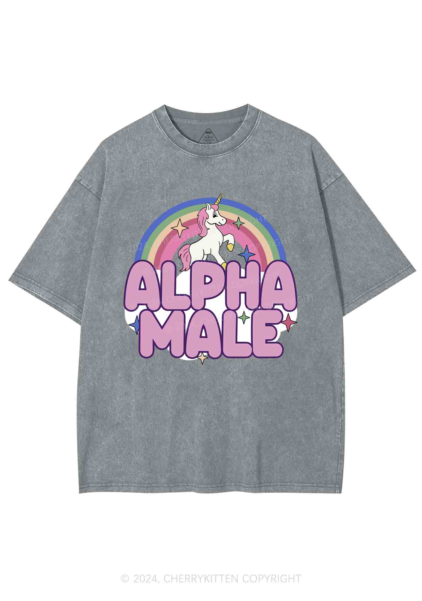 Rainbow Unicorn Alpha Male Y2K Washed Tee Cherrykitten