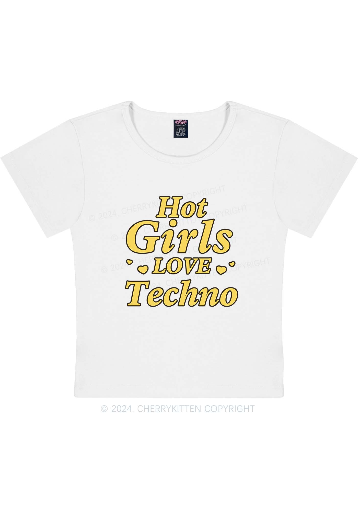 Hot Girls Love Techno Y2K Baby Tee Cherrykitten