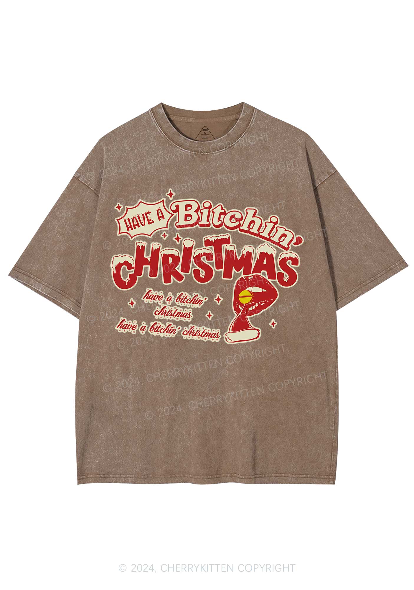 Christmas Red Lips Y2K Washed Tee Cherrykitten