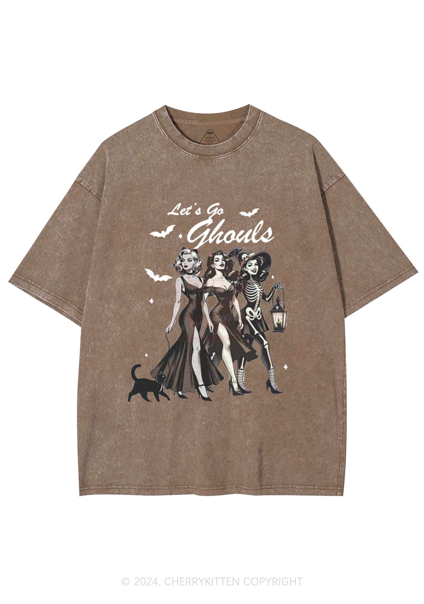 Halloween Girl Lets Go Ghouls Y2K Washed Tee Cherrykitten