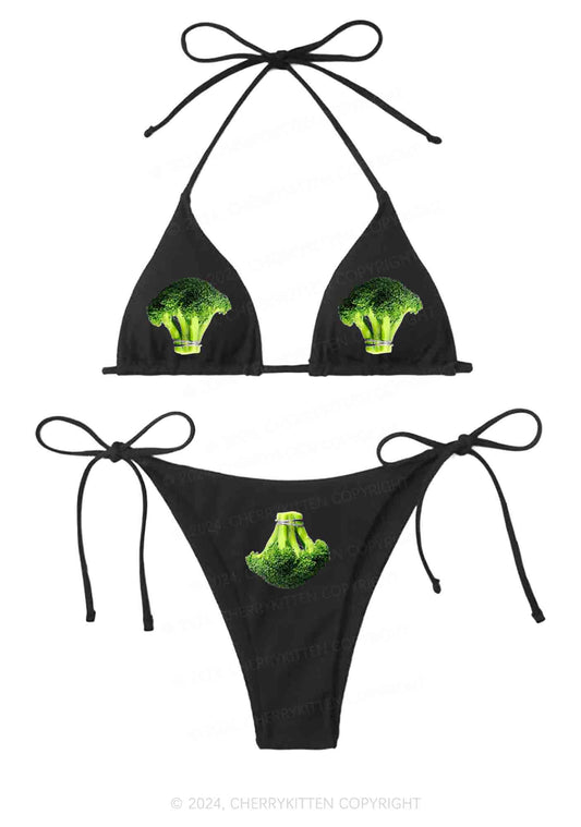 Broccoli Y2K Halter Triangle Bikini Set Cherrykitten