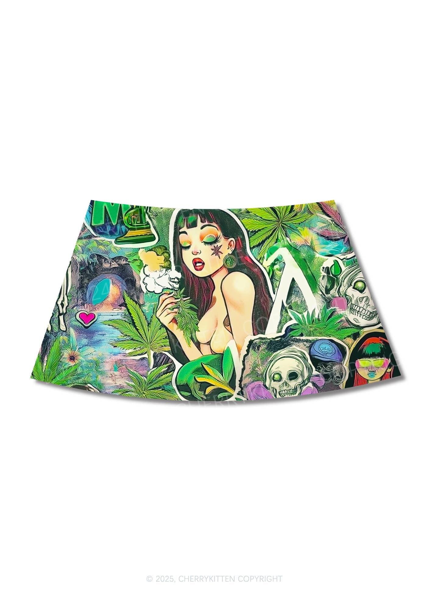 Smoking Girl Y2K Print Mini Skirt Cherrykitten