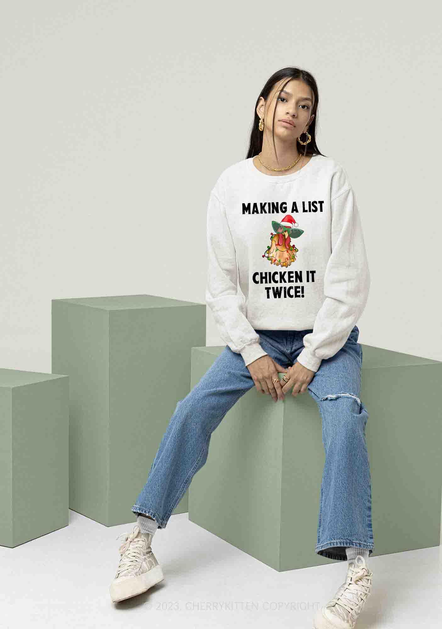 Chicken It Twice Christmas Y2K Sweatshirt Cherrykitten