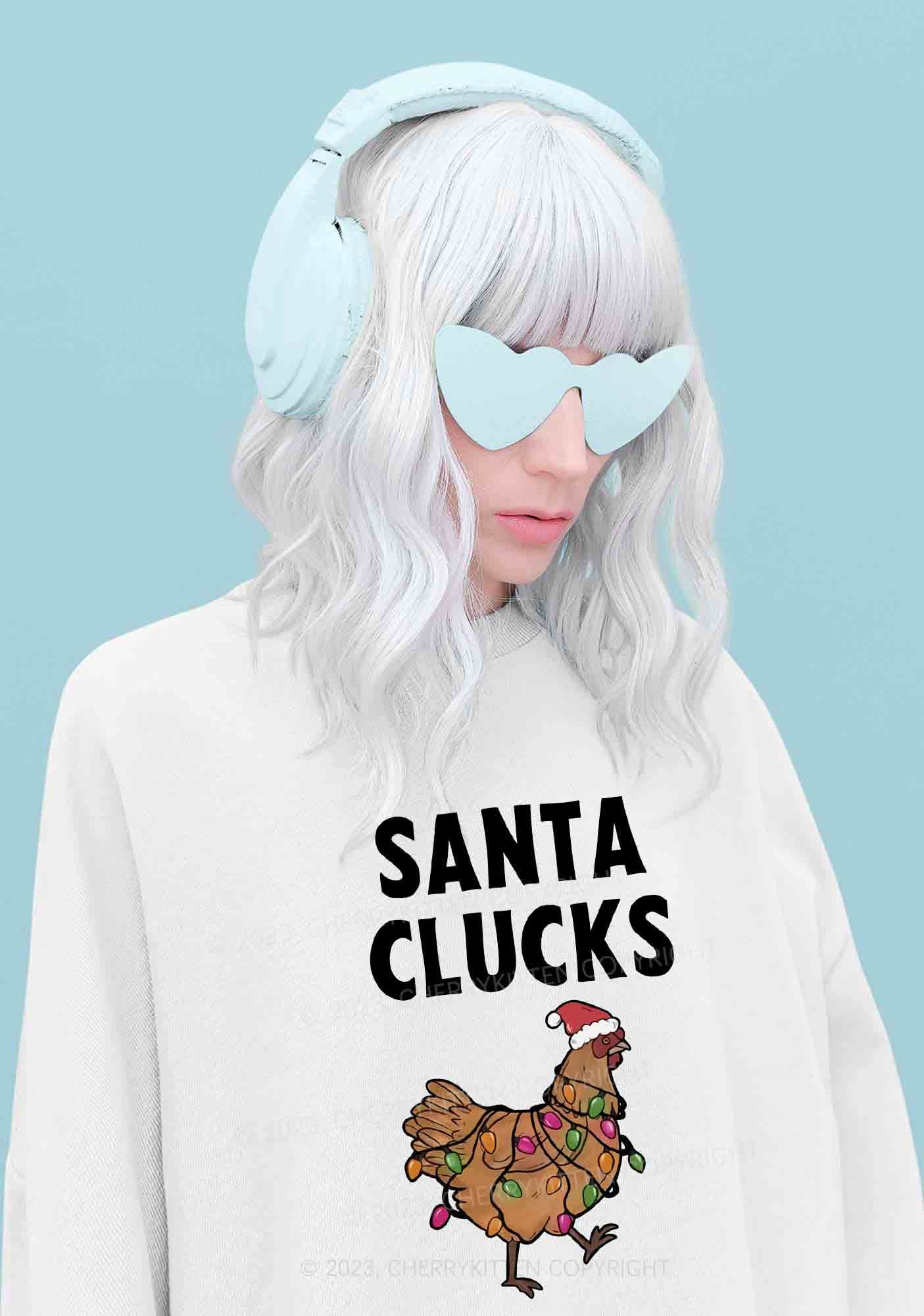 Santa Hat Clucks Christmas Y2K Sweatshirt Cherrykitten