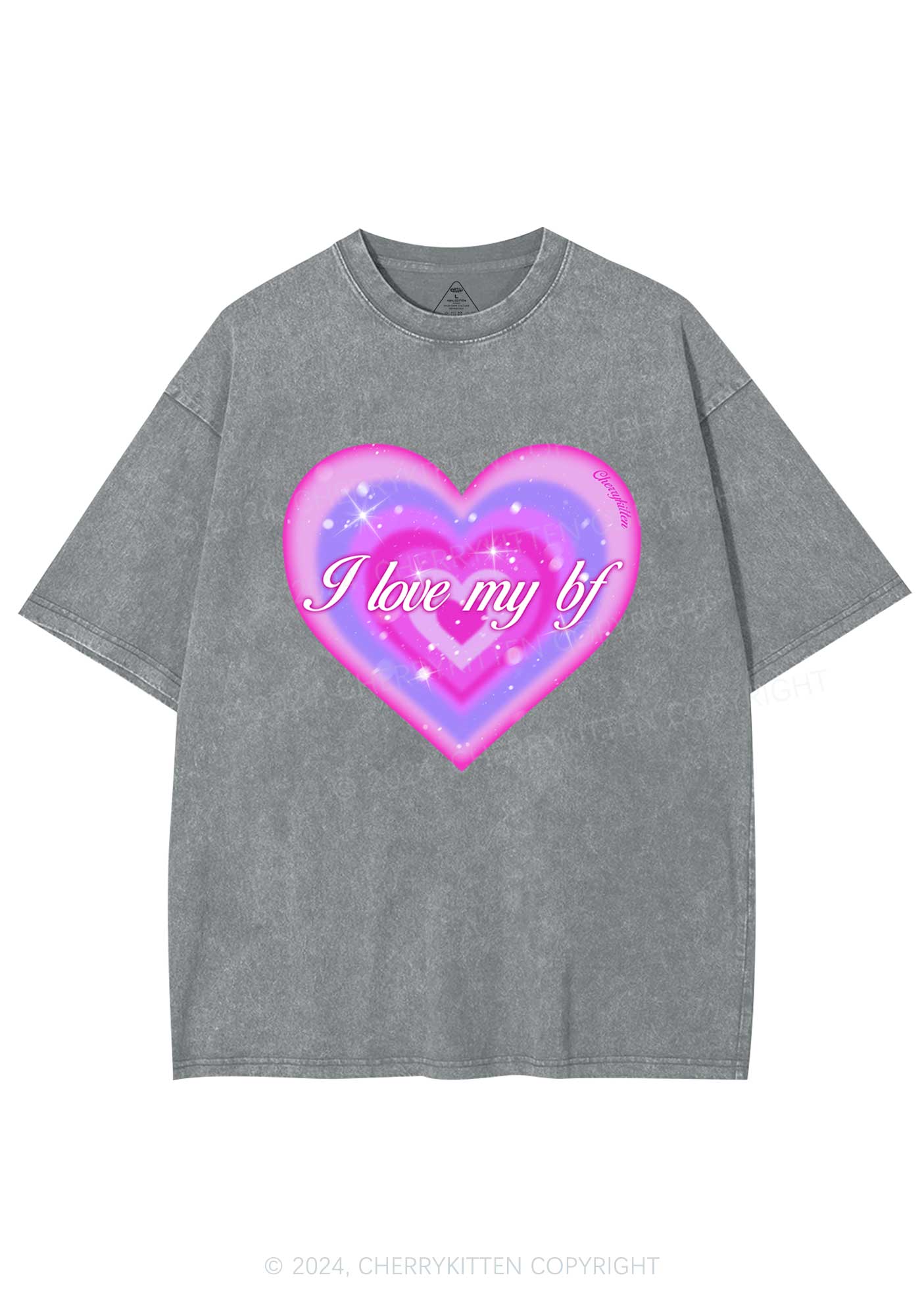 I Love My BF Heart Y2K Valentine's Day Washed Tee Cherrykitten