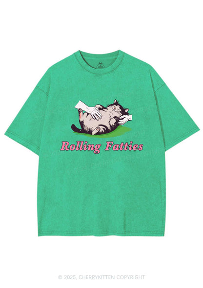 Rolling Fatties Cat Y2K Washed Tee Cherrykitten