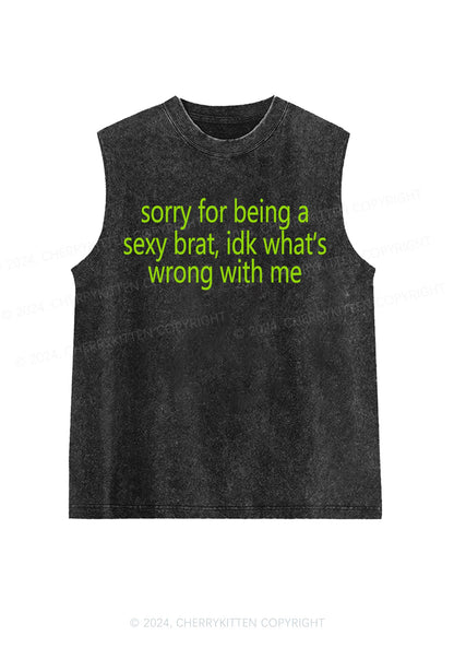 Sorry For Being Brat Y2K Washed Tank Cherrykitten