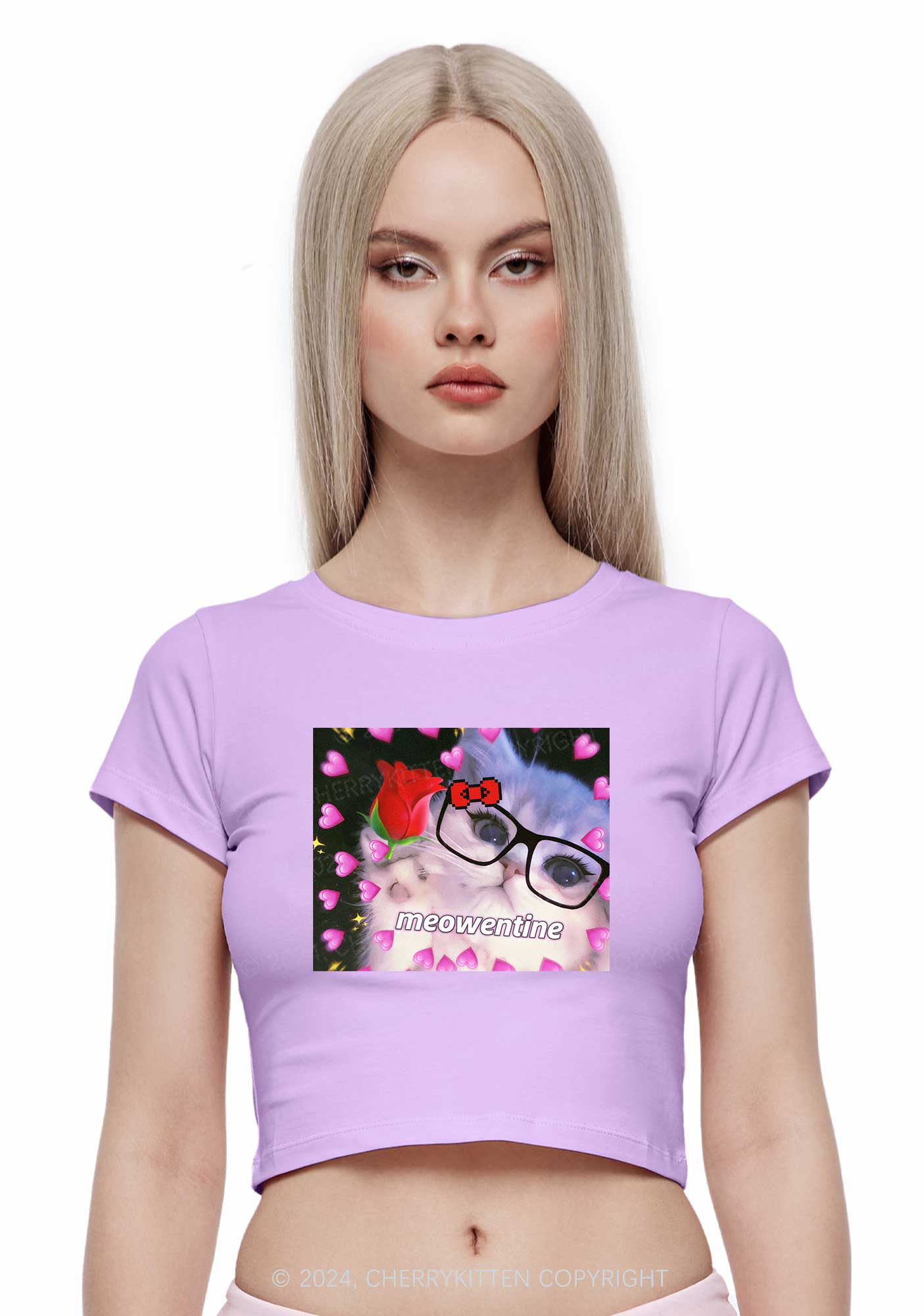 Meowentine Kitty Y2K Valentine's Day Baby Tee Cherrykitten