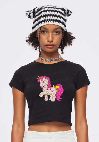 Pink Heart Unicorn Y2K Valentine's Day Baby Tee Cherrykitten