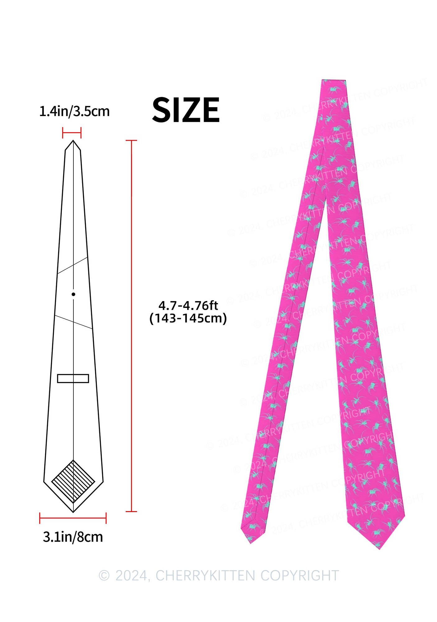 Hot Pink Spider Y2K Necktie Cherrykitten