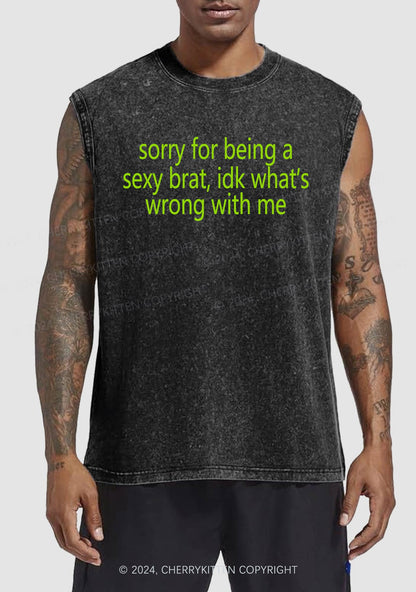 Sorry For Being Brat Y2K Washed Tank Cherrykitten