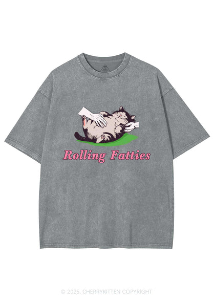 Rolling Fatties Cat Y2K Washed Tee Cherrykitten