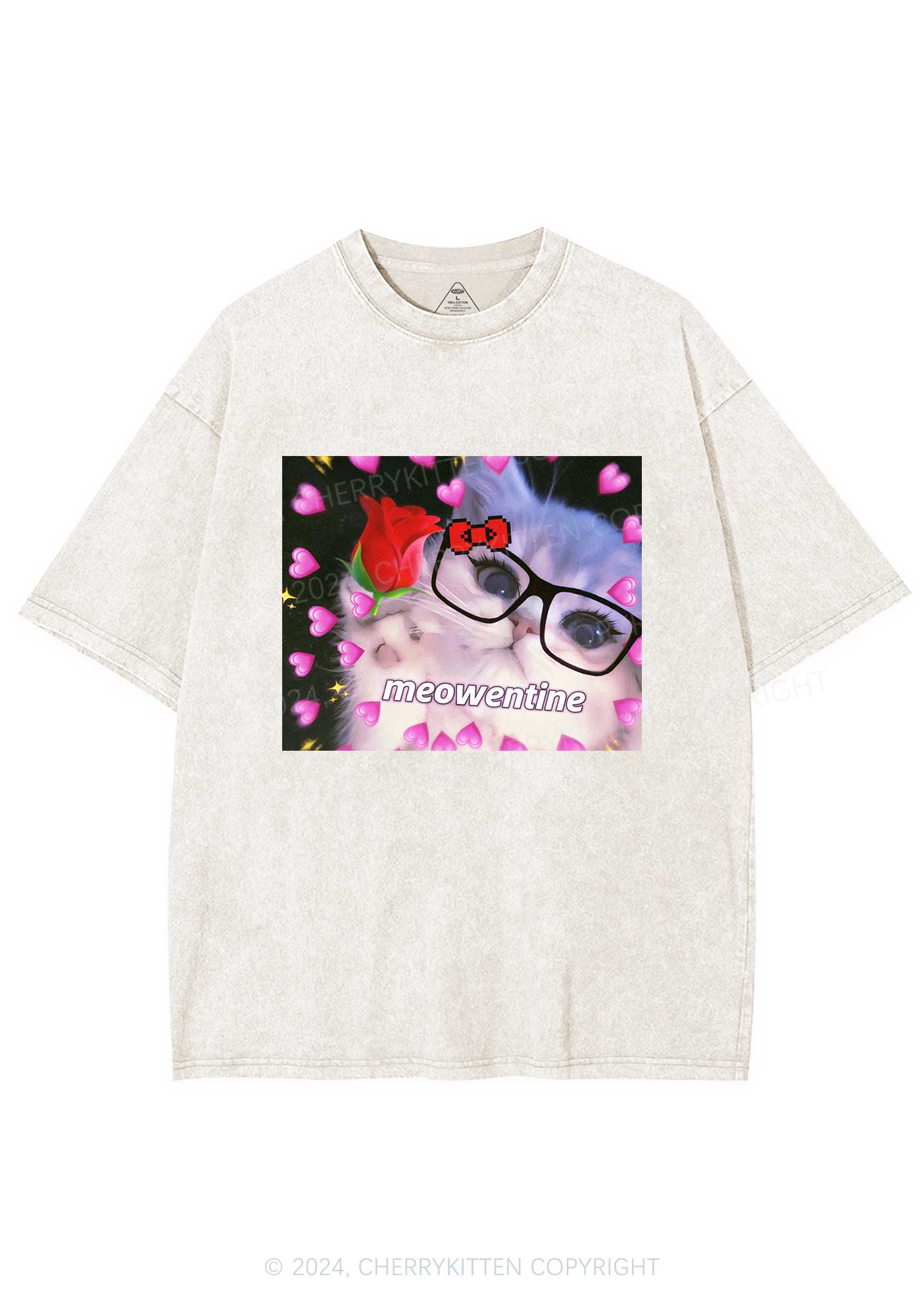 Meowentine Kitty Y2K Valentine's Day Washed Tee Cherrykitten