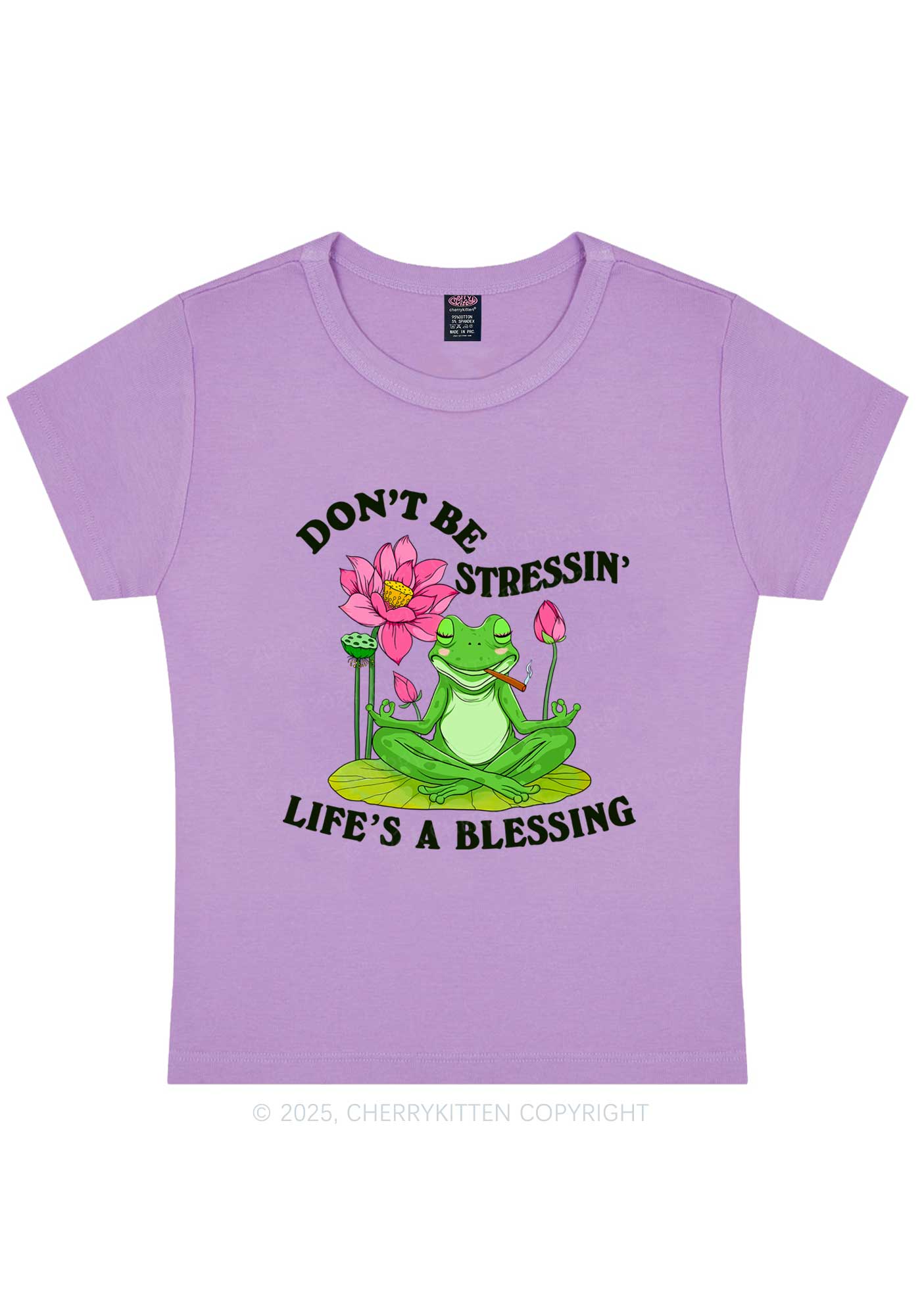 Dont Be Stressin Frog Y2K Baby Tee Cherrykitten