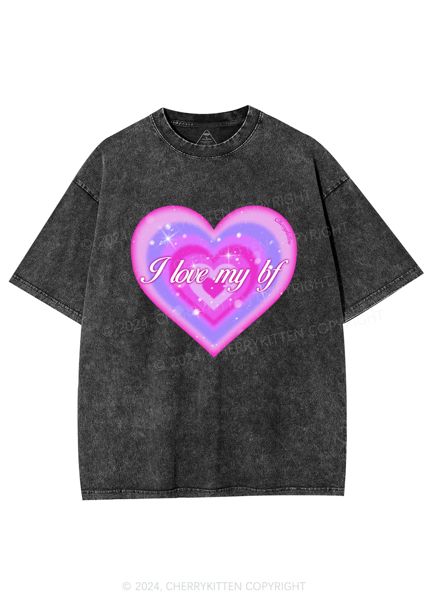 I Love My BF Heart Y2K Valentine's Day Washed Tee Cherrykitten