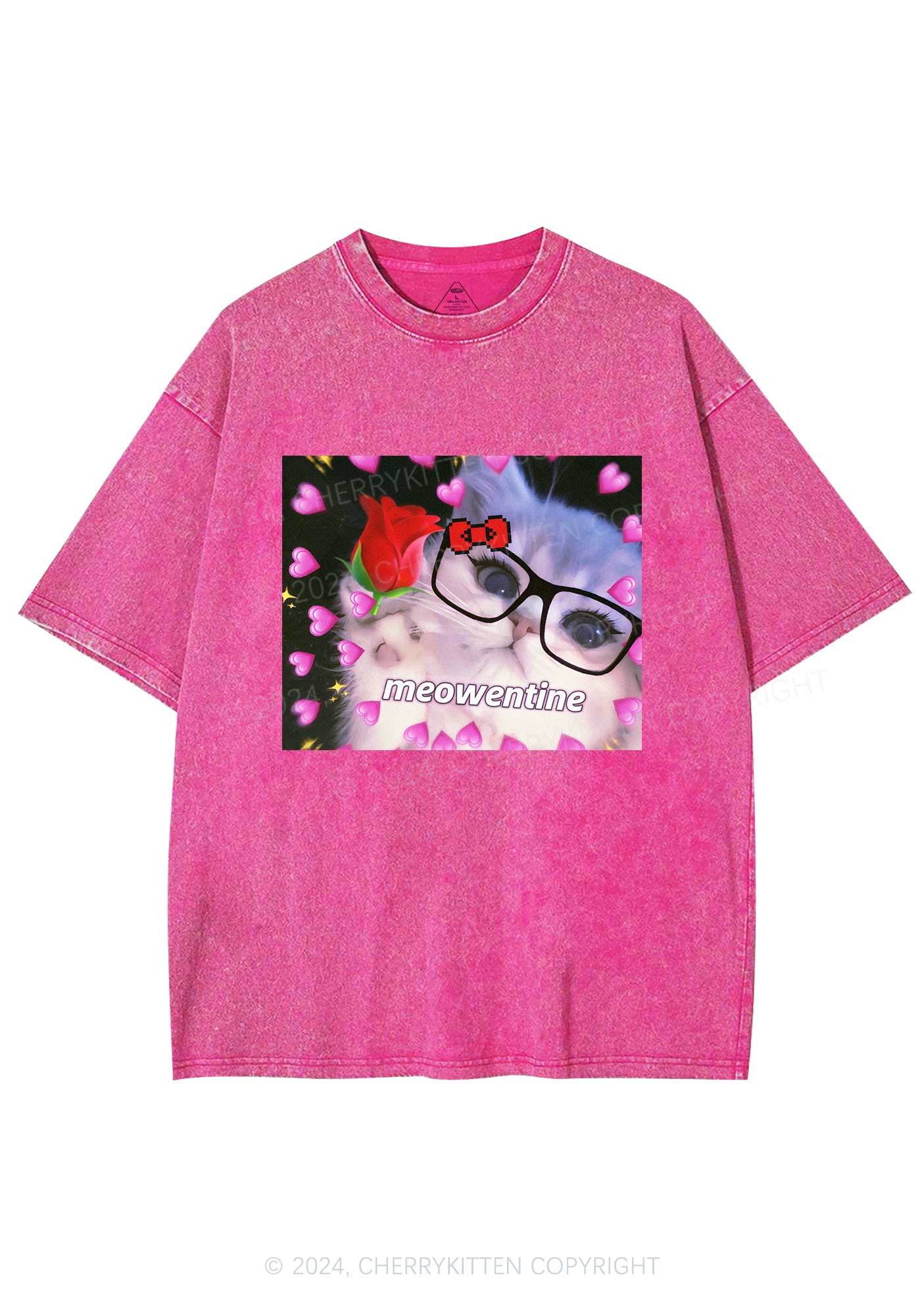 Meowentine Kitty Y2K Valentine's Day Washed Tee Cherrykitten